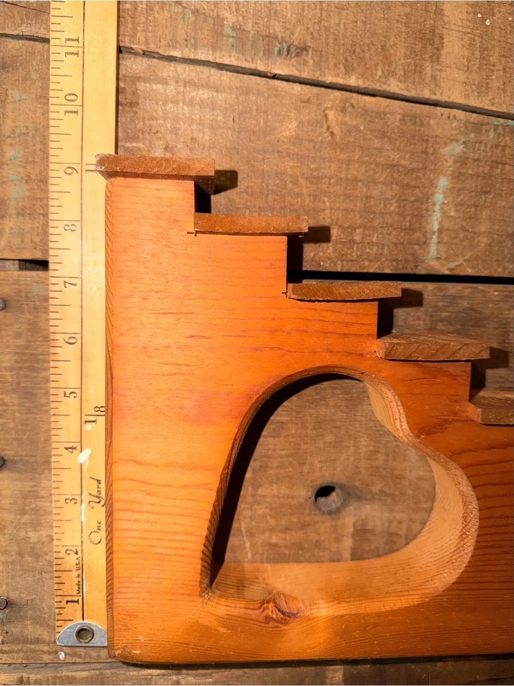Wooden Step-Style Display with Heart Cutout - Warm Pine Knickknacks Trinkets